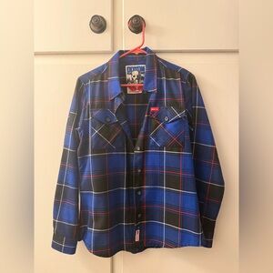 DIXXON WOMENS Blue and Black Checkered flannel, size medium